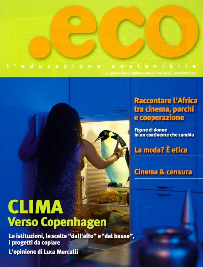 rivista, pubblicità, elaborazione, copertina, pinguino, frigo, ragazza